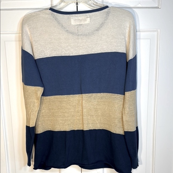 Lafayette 148 New York Blue and Cream Striped Sweater - Picture 2 of 6